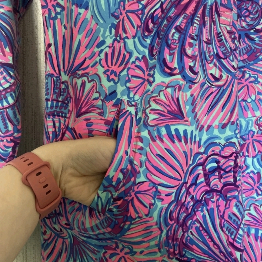 Lilly Pulitzer Medium Ports Dress In Turquoise Oasis Shelleidoscope Long Sleeves - Picture 7 of 11